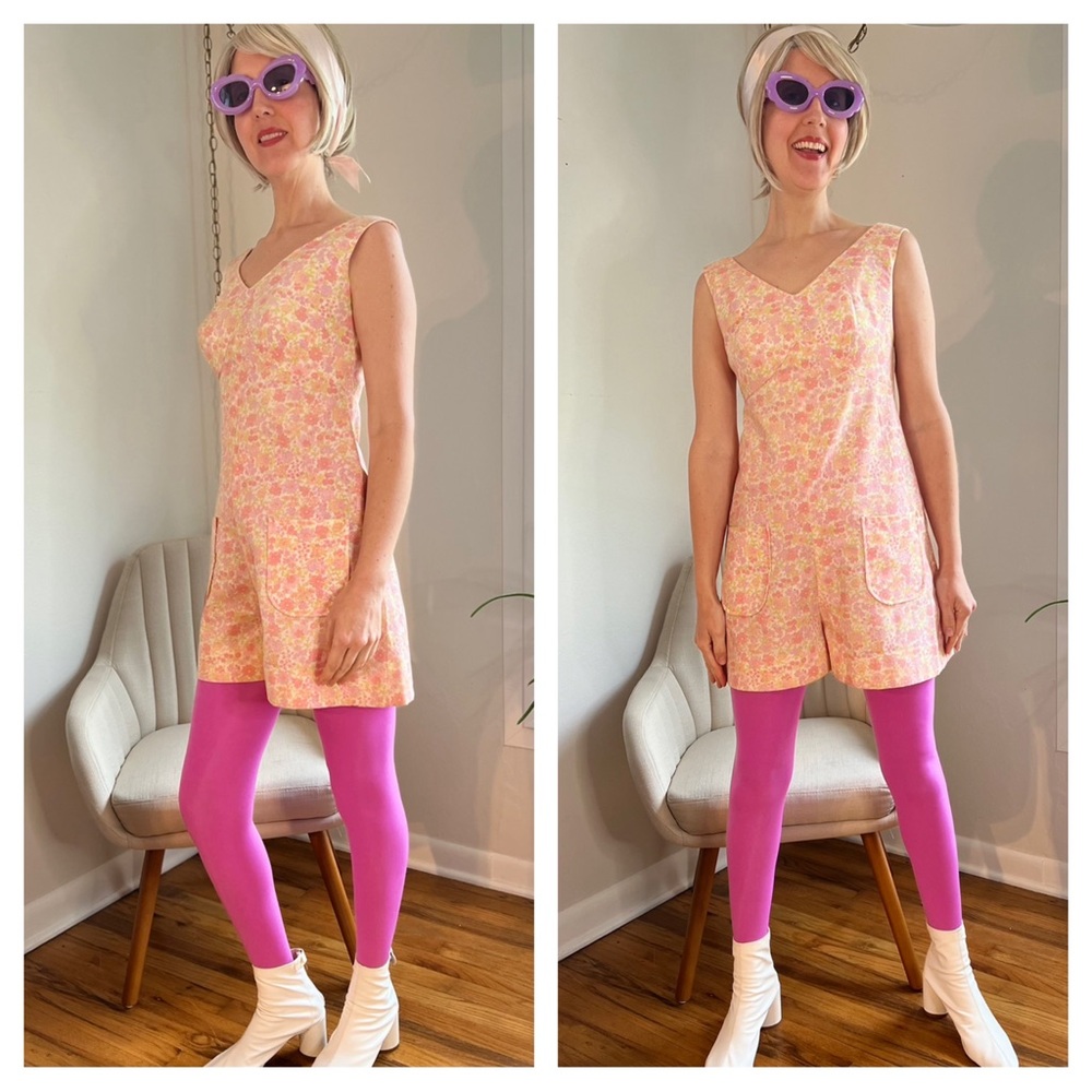 Vintage Pink Romper, Midcentury Women’s Floral Playsuit - Picture 3 of 10